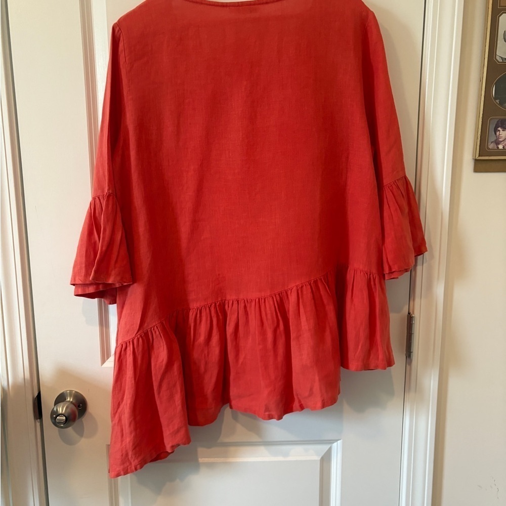 Bryn Walker Womens Flowy Blouse Top Lagenlook 100% Cotton Guazy Red L - Picture 10 of 12